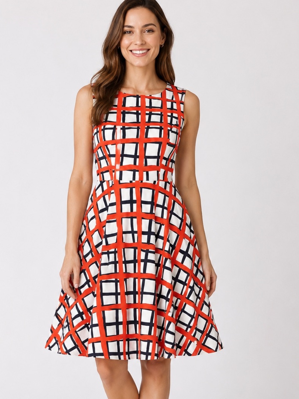 NWT Donna Morgan Size 4 Red Navy Geometric Fit & Flare Dress